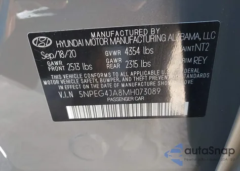 2021 Hyundai Sonata Se from USA, damaged, VIN 5NPEG4JA8MH073089